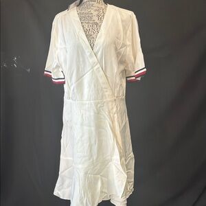 Tommy Hilfiger White Midi Dress with Striped Sleeves